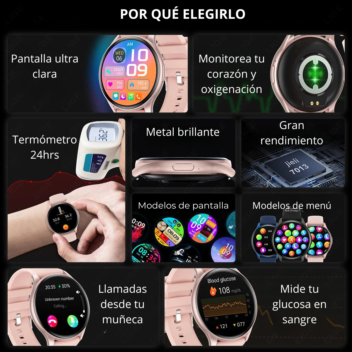 Smart watch con Monitor de Glucosa Cardíaco Mujer™